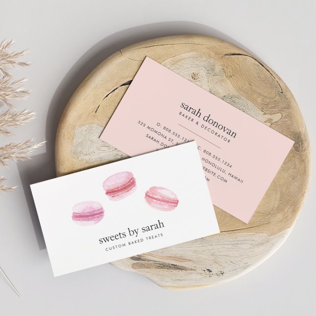 Pink Watercolor French Macarons Bakery Business Card