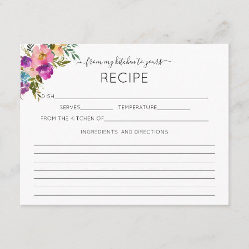 Pink Watercolor From My Kitchen to Yours Recipe Enclosure Card