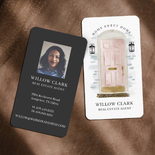 Pink Watercolor Front Door Real Estate Agent Business Card