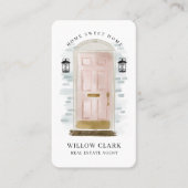 Pink Watercolor Front Door Real Estate Agent Business Card (Front)