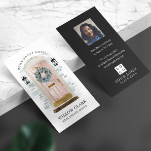 Pink Watercolor Front Door Wreath Photo & Logo Business Card