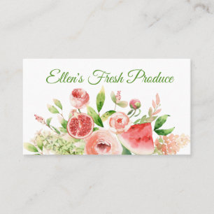 Pink Watercolor Fruit and Flower Bouquet  Business Card