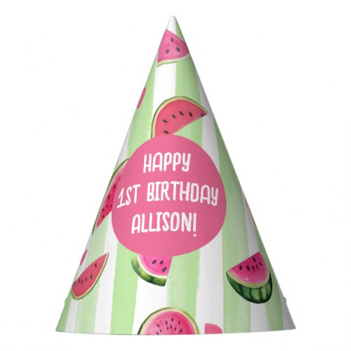  Pink Watercolor Fruit One in a melon Birthday Party Hat