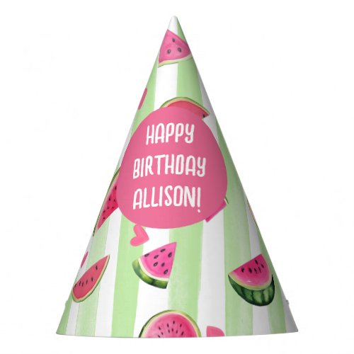 Pink Watercolor Fruit One in a melon Birthday Party Hat