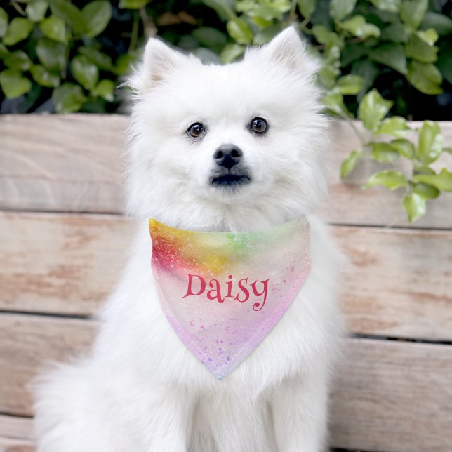 Pink Watercolor Fun Dog Name Pet Bandana Collar (Dog)