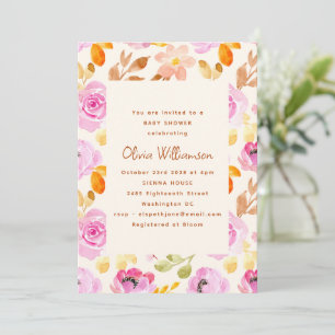 Pink Watercolor Garden Floral Baby Shower Invitation