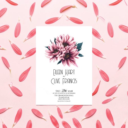 Pink Watercolor Gazania Flower Blooms Wedding Invitation