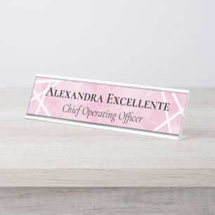 Pink Watercolor Geometric Modern Custom Womens Desk Name Plate