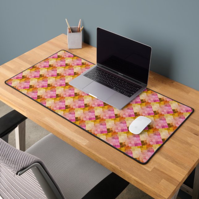 Pink Watercolor Geometric Pattern Desk Mat (Office 2)
