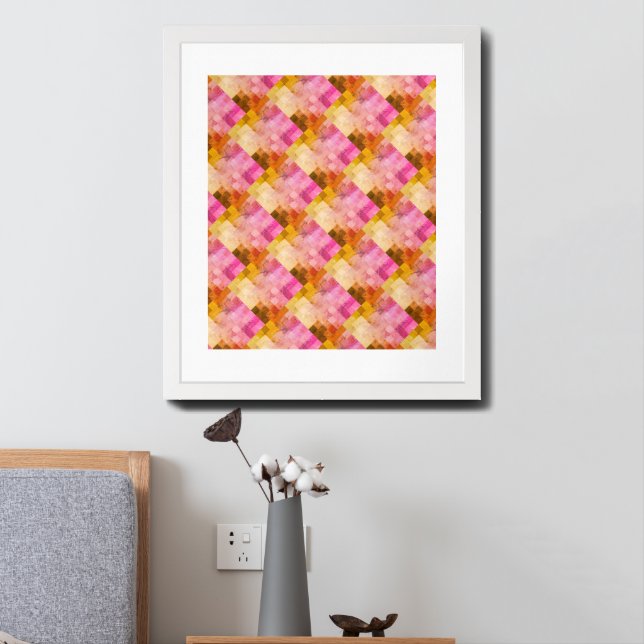 Pink Watercolor Geometric Pattern Framed Art (Bedside)