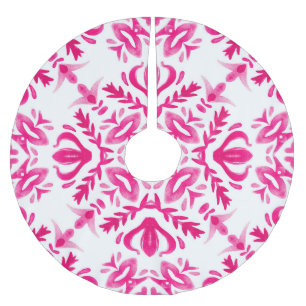 Pink watercolor: geometric tile design. brushed polyester tree skirt
