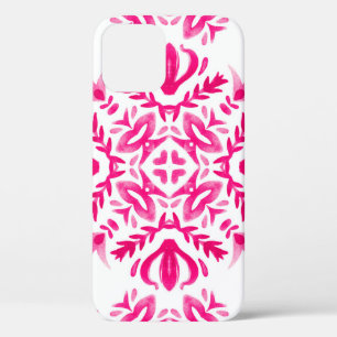 Pink watercolor: geometric tile design. iPhone 12 case