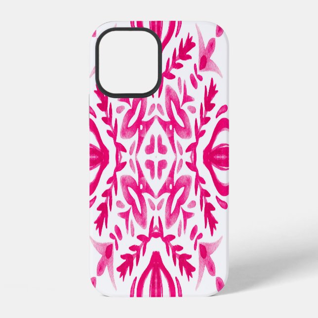 Pink watercolor: geometric tile design. iphone case (Back)