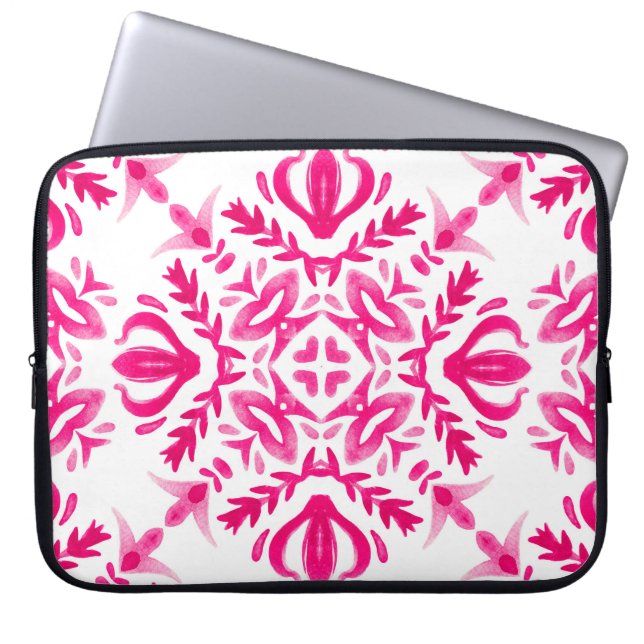 Pink watercolor: geometric tile design. laptop sleeve (Front)