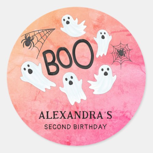 PINK WATERCOLOR GHOST HALLOWEEN BIRTHDAY PARTY CLASSIC ROUND STICKER