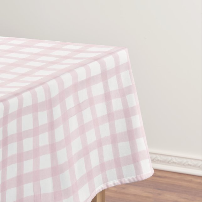 Pink Watercolor Gingham Baby Shower Tablecloth (In Situ)