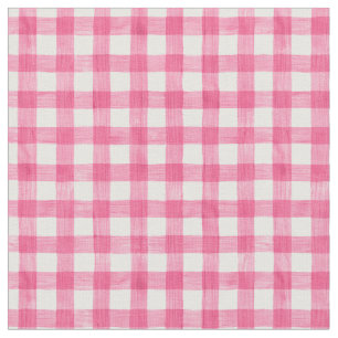 Pink Watercolor Gingham Fabric