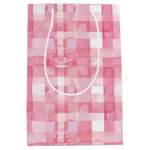 Pink Watercolor Gingham  Medium Gift Bag