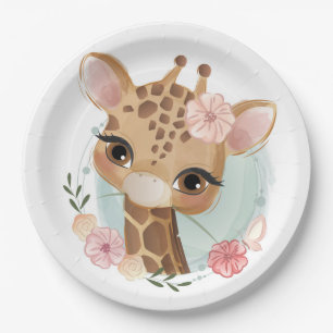 Pink Watercolor Giraffe Baby Shower Invitation Paper Plates