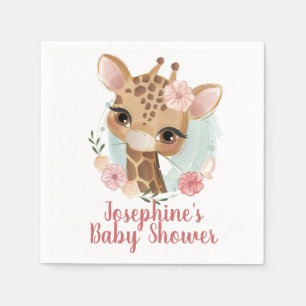 Pink Watercolor Giraffe Baby Shower Napkins