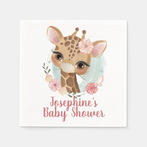 Pink Watercolor Giraffe Baby Shower  Napkins