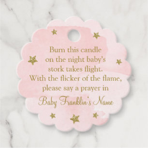 Pink Watercolor Girl Baby Shower Candle Favor Tags