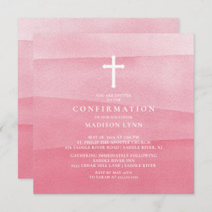 Pink Watercolor Girls Confirmation Invitation