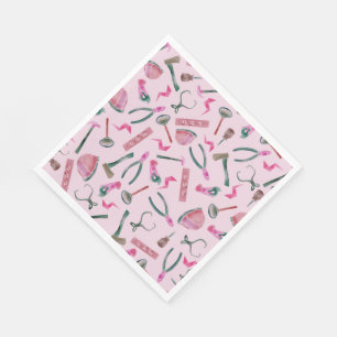 Pink Watercolor Girls Construction Tools Napkins