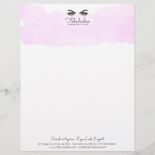 Pink Watercolor Glam Eyes And Lashes Makeup Artist Letterhead