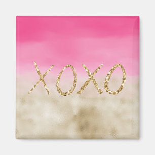 Pink Watercolor Glam Gold Tie Dye XOXO Glitter Magnet