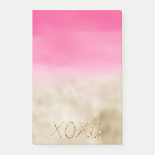 Pink Watercolor Glam Gold Tie Dye XOXO Glitter Post-it Notes