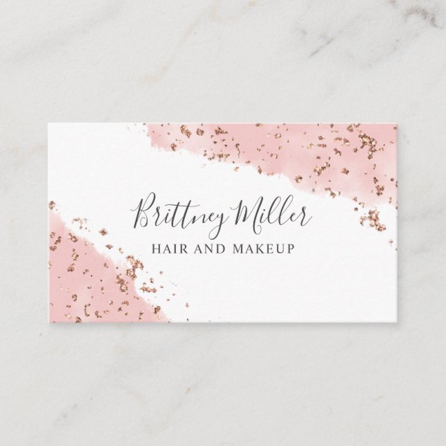 Pink Watercolor Glitter Business Card Handwriting (Front)