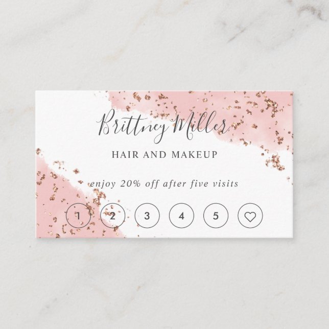 Pink Watercolor Glitter Loyalty Card Handwriting (Front)