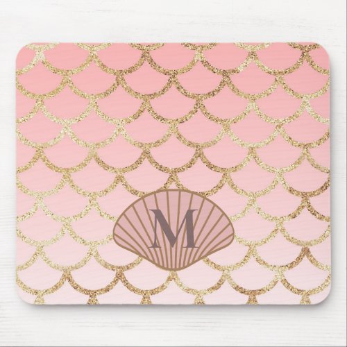 Pink Watercolor Glitter Mermaid Scales Mouse Pad
