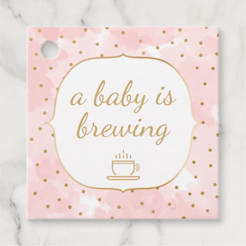 Pink Watercolor Gold A baby is brewing thank you Favor Tags