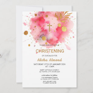 Pink Watercolor Gold CHRISTENING Invitation