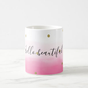 Pink Watercolor Gold Confetti Ombre Beautiful Coffee Mug