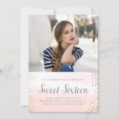 Pink Watercolor & Gold Confetti Sweet 16 Birthday Invitation (Front)