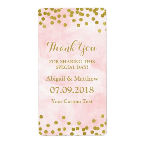 Pink Watercolor Gold Confetti Wedding Labels