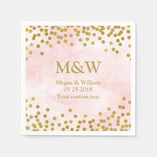 Pink Watercolor Gold Confetti Wedding Napkin