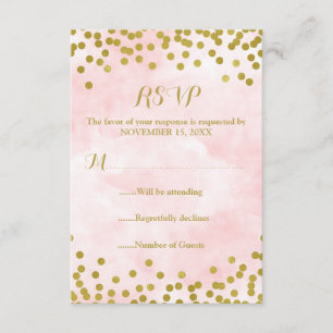 Pink Watercolor Gold Confetti Wedding RSVP