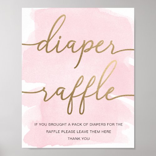 Pink Watercolor Gold Diaper Raffle Poster