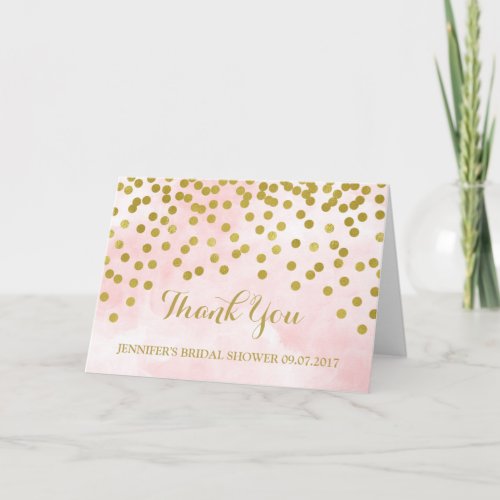 Pink Watercolor Gold Dots Bridal Shower Thank You