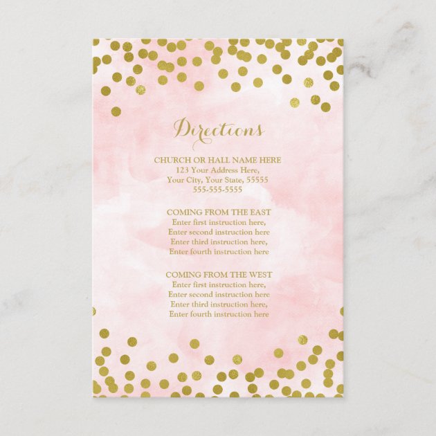 Pink Watercolor Gold Dots Wedding Direction Insert