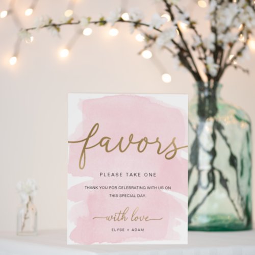 Pink Watercolor Gold Favors Sign