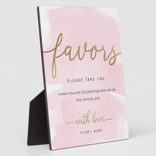 Pink Watercolor Gold Favors Sign Plaque