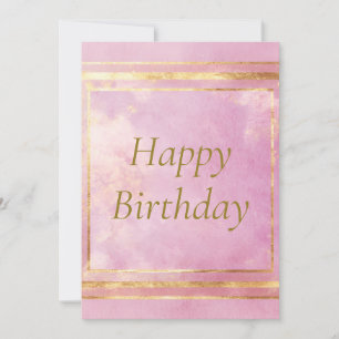 Pink Watercolor & Gold Foil Happy Birthday Card