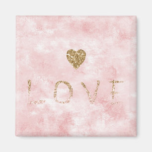 Pink Watercolor Gold Glitter Love Heart Magnet
