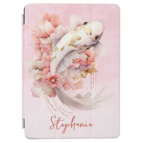 Pink Watercolor Gold Koi Fish Floral iPad Air Cover