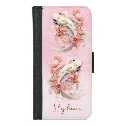 Pink Watercolor Gold Koi Fish Floral iPhone 87 Wallet Case